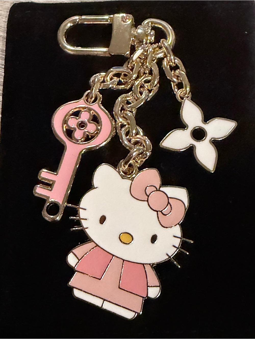 Source Unknown Pink and White Hello Kitty Enamel Key & Card Holder Charm